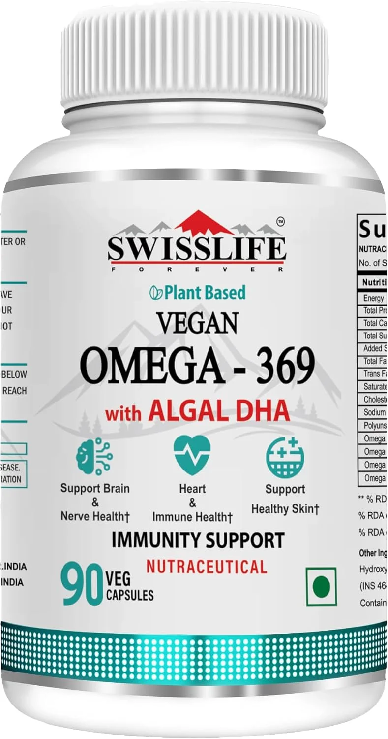 امگا 3 6 9 گیاهی با DHA جلبکی | پشتیبانی از سلامت مغز، اعصاب، قلب و سیستم ایمنی | پوست سالم برای آقایان و بانوان (90 کپسول گیاهی)