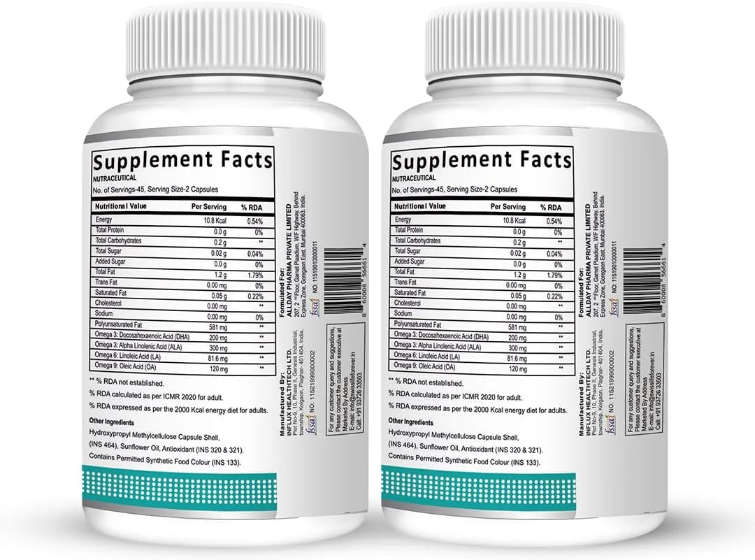 امگا 3 6 9 گیاهی با DHA جلبکی | پشتیبانی از سلامت مغز، اعصاب، قلب و سیستم ایمنی | پوست سالم برای آقایان و بانوان (90 کپسول گیاهی)