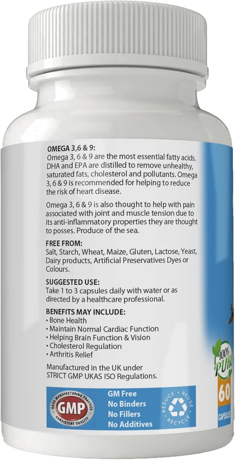 کمپلکس روغن ماهی امگا 3، 6، 9 سیمپلی پیور، 60 عدد کپسول، فاقد گلوتن و فاقد GMO.