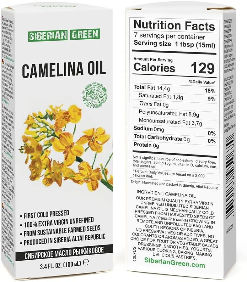 روغن کاملینا سیبری | ۱۰۰٪ طبیعی، پرس سرد، ۱۰۰ میلی لیتر | تصفیه نشده، خام، غیر تراریخته، وگان | امگا ۳ با کیفیت غذایی