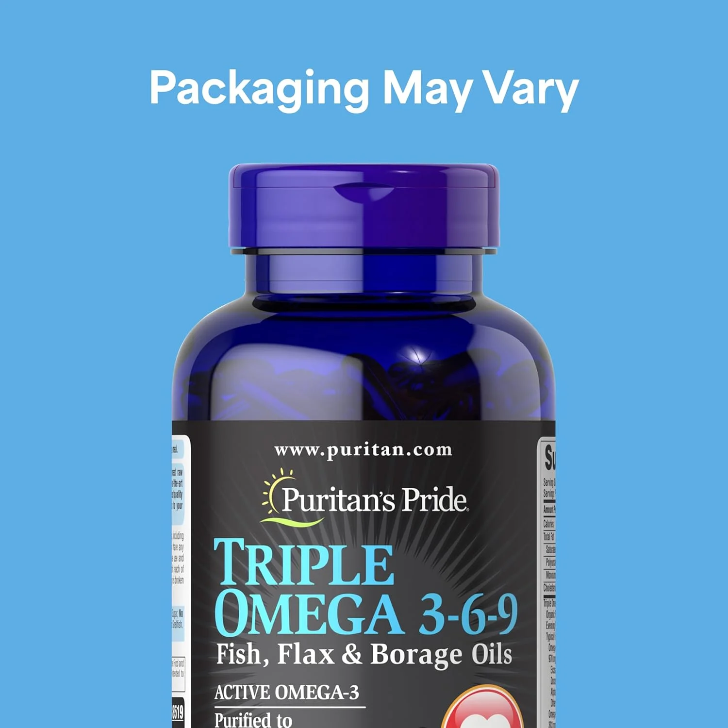 Puritan's Pride Triple Omega 3-6-9 روغن ماهی، تخم کتان و گل گاوزبان، پشتیبانی از سلامت قلب و مفاصل سالم، 240 عدد