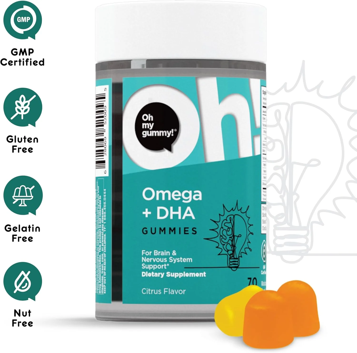 پاستیل روغن ماهی امگا 3 - مکمل امگا 3 DHA با قدرت مضاعف برای بزرگسالان و کودکان - ویتامین های قلب، مفاصل و مغز - 70 پاستیل