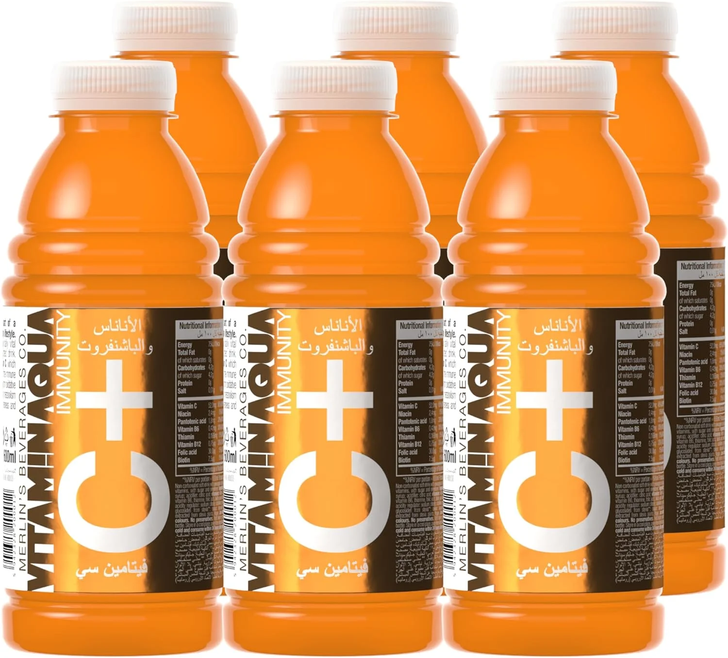 نوشیدنی ویتامین آکوا ایمنی C+ آناناس و پشن فروت 6 عددی 600 میلی لیتری