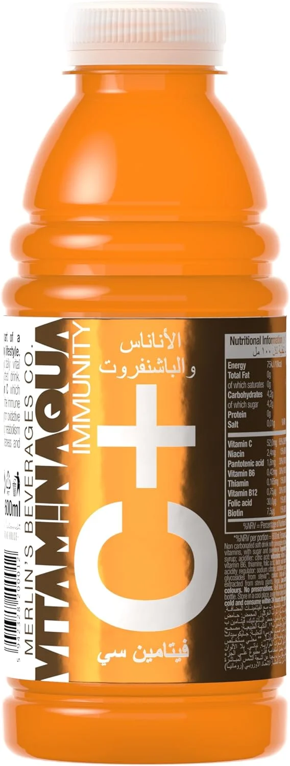 نوشیدنی ویتامین آکوا ایمنی C+ آناناس و پشن فروت 6 عددی 600 میلی لیتری