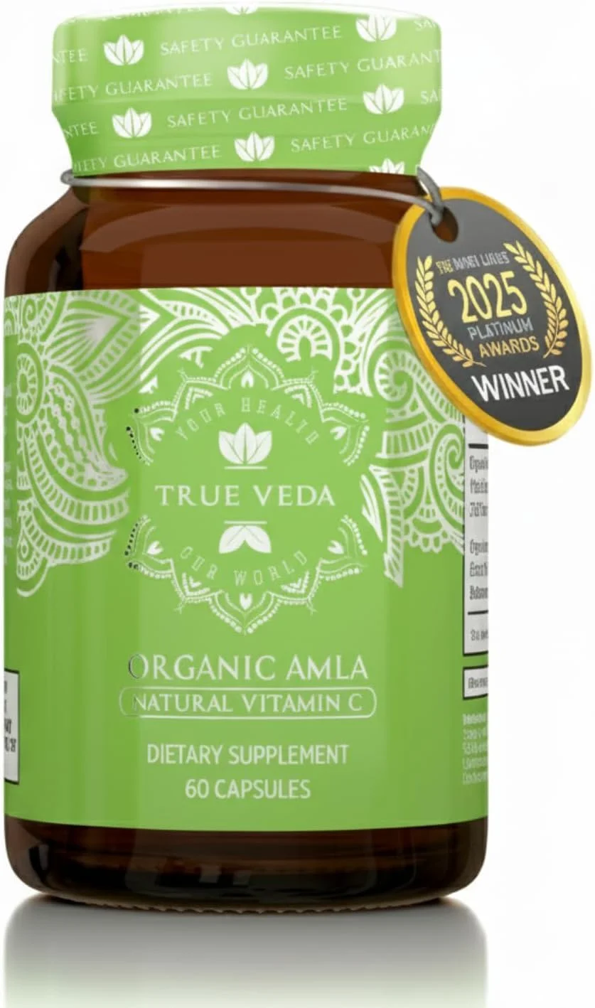 کپسول های ویتامین C آمله ارگانیک True Veda – دارای گواهی USDA ارگانیک | ویتامین C گیاهی غذای کامل | مکمل آملکی | اجتناب از اسید آسکوربیک مصنوعی | آلمای غنی از آنتی اکسیدان | آیورودا | 60 عدد