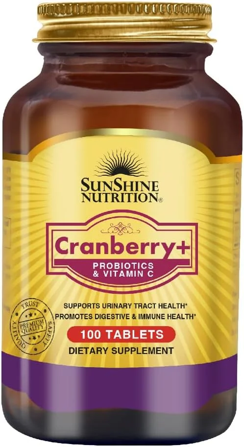 سان شاین نوتریشن کرن‌بری + پروبیوتیک و ویتامین C | برای پشتیبانی از سلامت دستگاه ادراری | پشتیبانی از سلامت دستگاه گوارش | پشتیبانی از سلامت سیستم ایمنی | 100 قرص