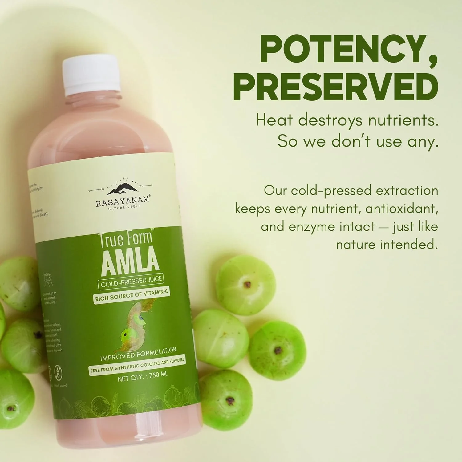 Rasayanam Pure Amla Juice - 750 ML | Healthy Hair & Skin | Immunity Booster | Vitamin C | Natural & 100% Pure | Made with Cold Pressed Francis Amla