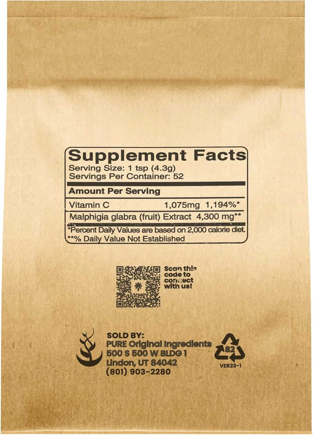 پودر گیلاس آسرولا اورجینال خالص با وزن 227 گرم، غیر تراریخته، بدون گلوتن، بسته بندی سازگار با محیط زیست