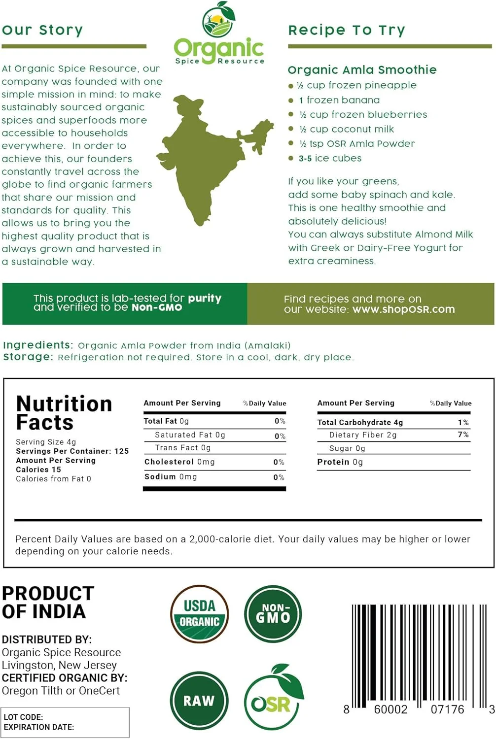 پودر آملا ارگانیک | 500 گرم | آملکی، غیر تراریخته، 100% خام از هند، توسط SHOPOSR