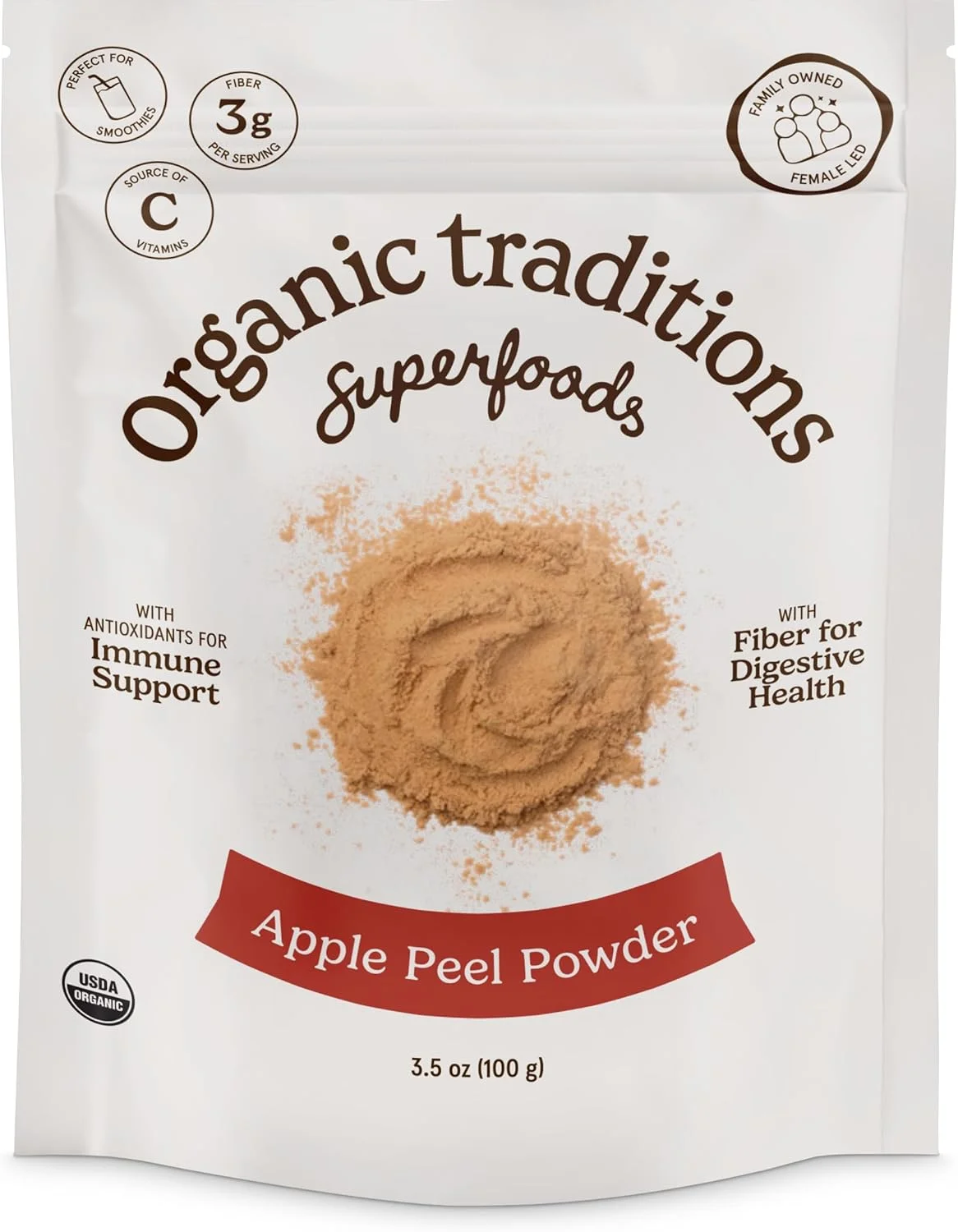 پودر پوست سیب ارگانیک ترادیشنز | 100 گرم | سرشار از ویتامین C | 1 سروینگ = پوست 1 سیب | دارای گواهی ارگانیک USDA