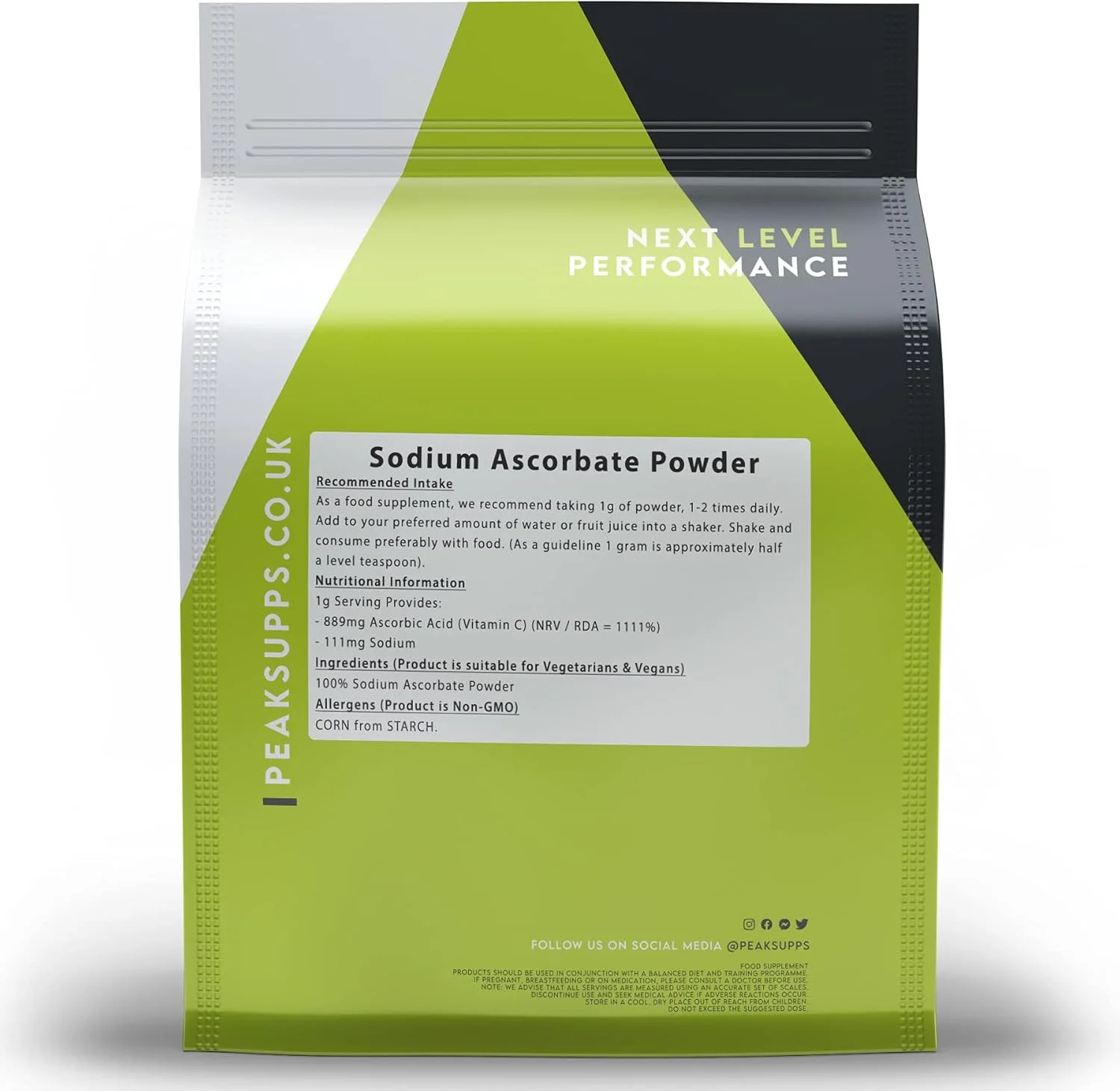 پودر سدیم آسکوربات Peak Supps - ویتامین C بافر شده - مناسب برای گیاهخواران (1 کیلوگرم)