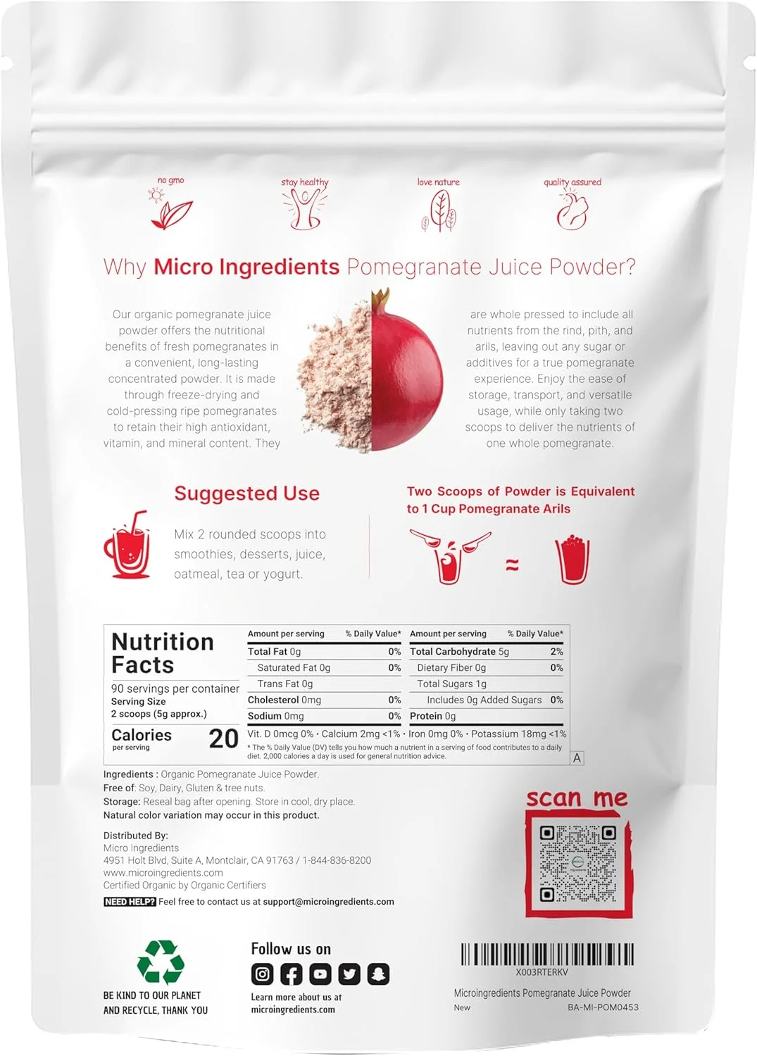 پودر آب انار ارگانیک، 450 گرم (91 سروینگ)، خشک شده انجمادی و پرس سرد، ویتامین C طبیعی (ویتامین ایمنی)، پشتیبانی از سیستم ایمنی، طعم دهنده ارگانیک برای اسموتی و نوشیدنی، مناسب گیاهخواران