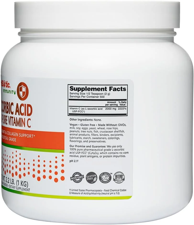 نوتری‌بیوتیک - پودر کریستالی اسید آسکوربیک، ویتامین C خالص ۲۵۰۰ میلی‌گرم