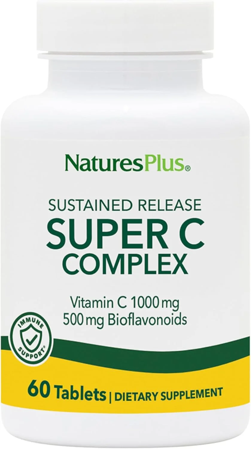 کمپلکس سوپر C فاقد گلوتن Nature's Plus، رهش پایدار - 1000 میلی گرم، 60 قرص گیاهی