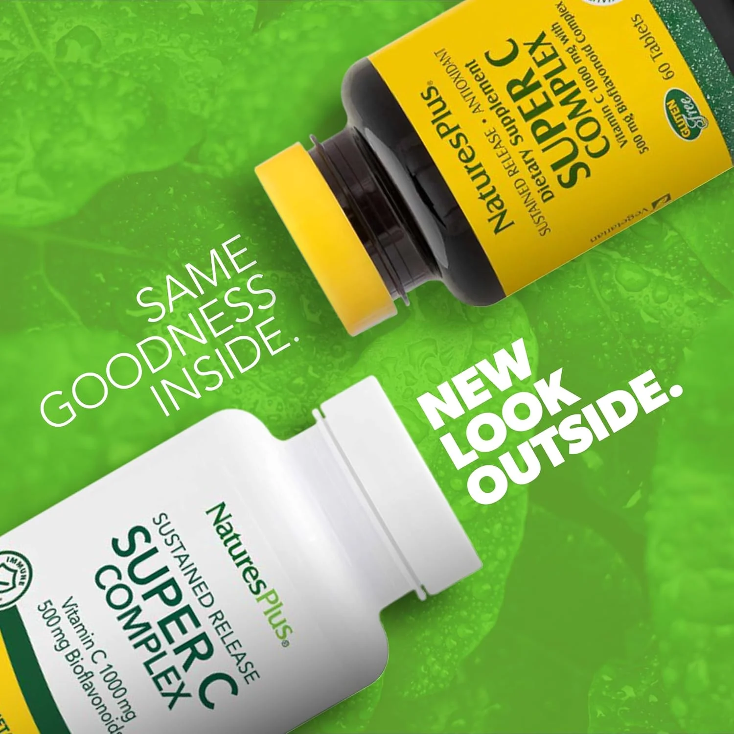 کمپلکس سوپر C فاقد گلوتن Nature's Plus، رهش پایدار - 1000 میلی گرم، 60 قرص گیاهی