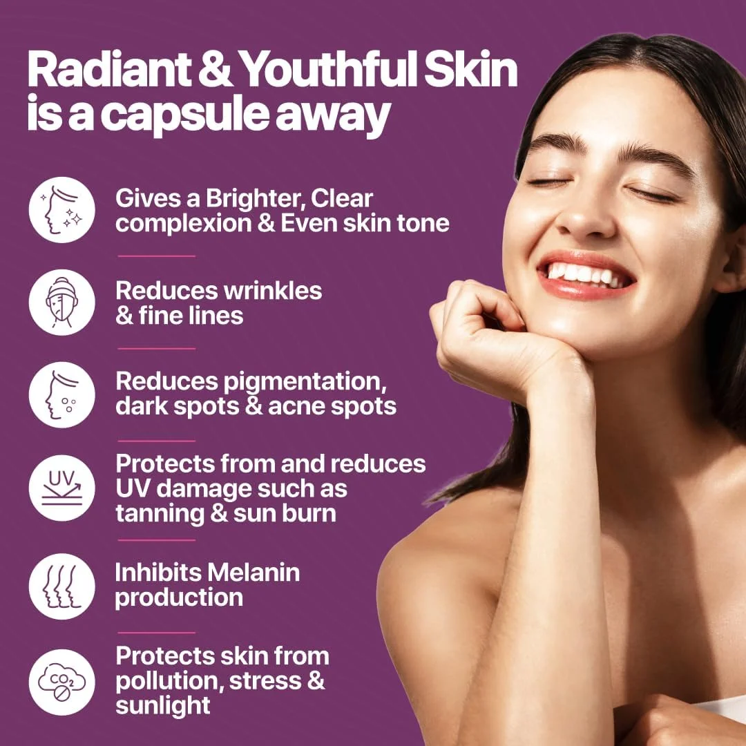 ال-گلوتاتیون ژاپنی Nature's Island با کلاژن ساز، ویتامین C، E، بیوتین، آلفا لیپوئیک اسید، آلوئه ورا، رسوراترول برای پوست شفاف، کاهش رنگدانه، لکه های تیره - 30 کپسول گیاهی