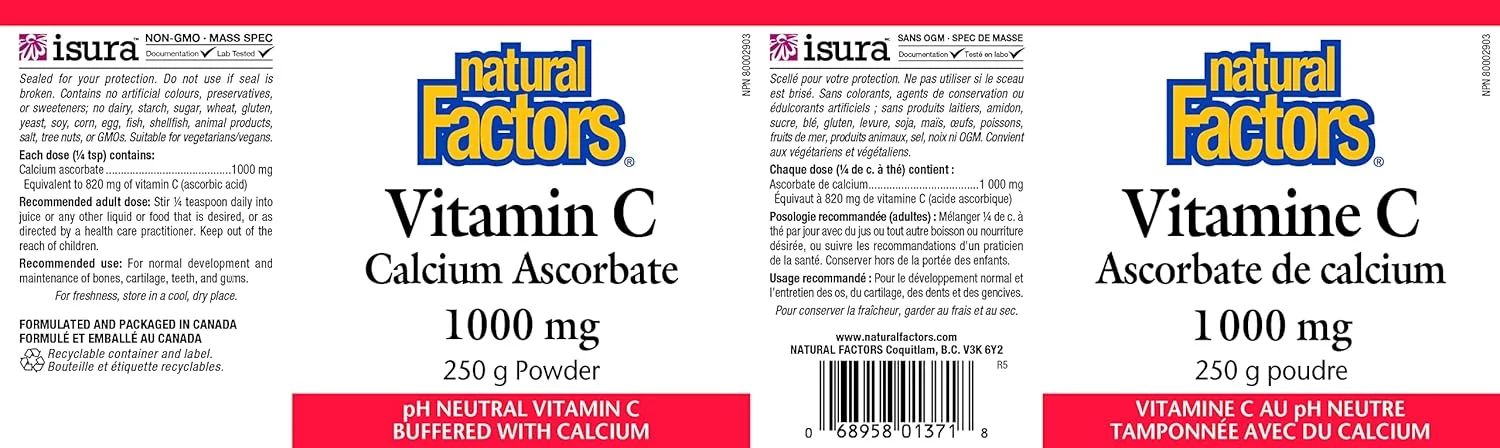 پودر ویتامین ث Natural Factors حاوی کلسیم آسکوربات