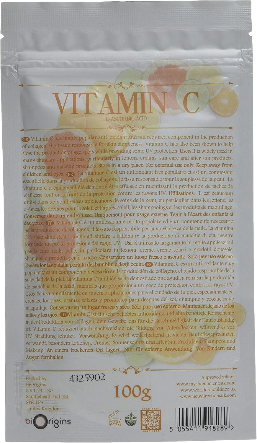 لحظات عرفانی | پودر ویتامین C (اسید آسکوربیک) 100 گرم، خالص، طبیعی، گیاهی و بدون GMO