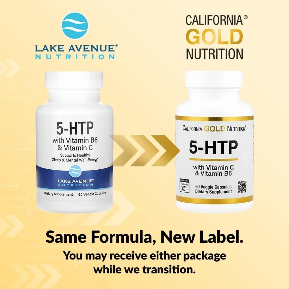 Lake Avenue Nutrition، 5-HTP به همراه ویتامین B6 و ویتامین C، 60 کپسول گیاهی