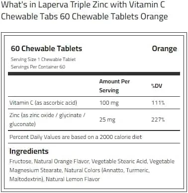 لاپروا زینک سه گانه با ویتامین C، طعم پرتقال، 60 قرص جویدنی لاپروا زینک سه گانه با ویتامین C، طعم پرتقال، 60 قرص جویدنی