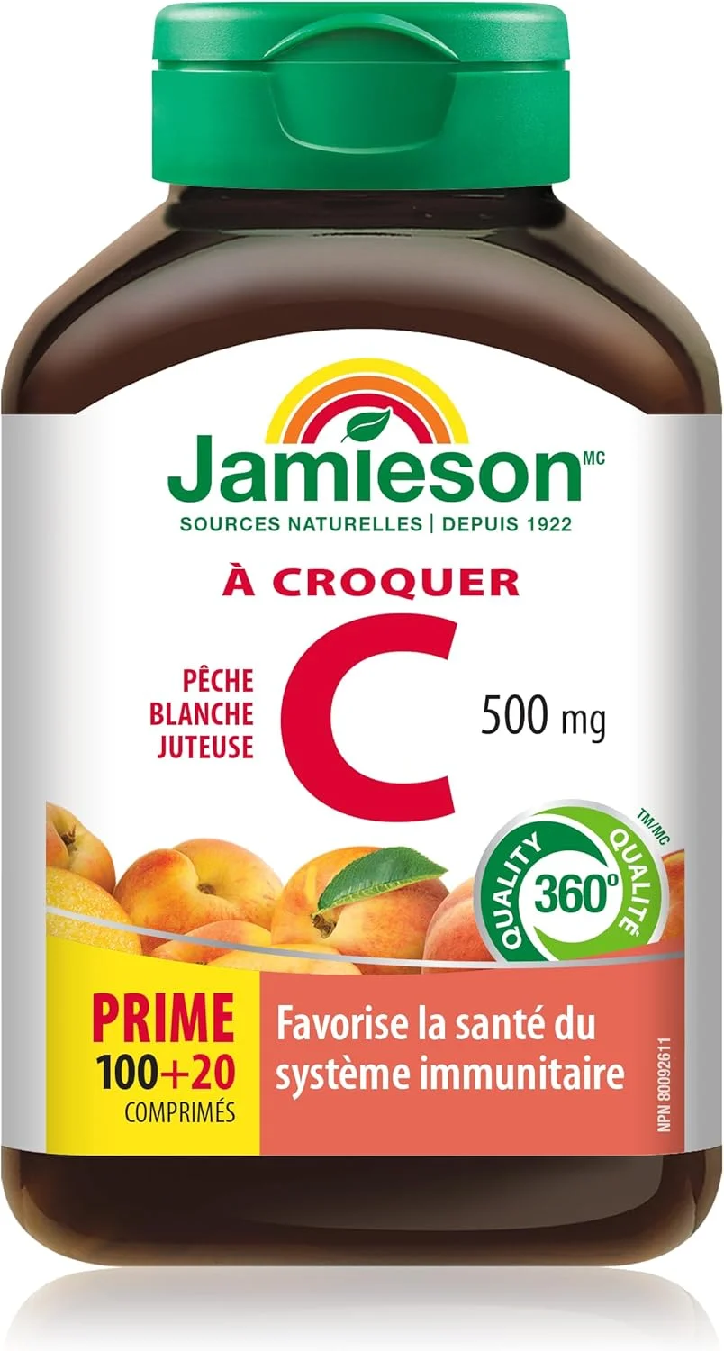 جیمسون ویتامین ث جویدنی 500 میلی گرم - طعم هلو سفید آبدار، 120 قرص