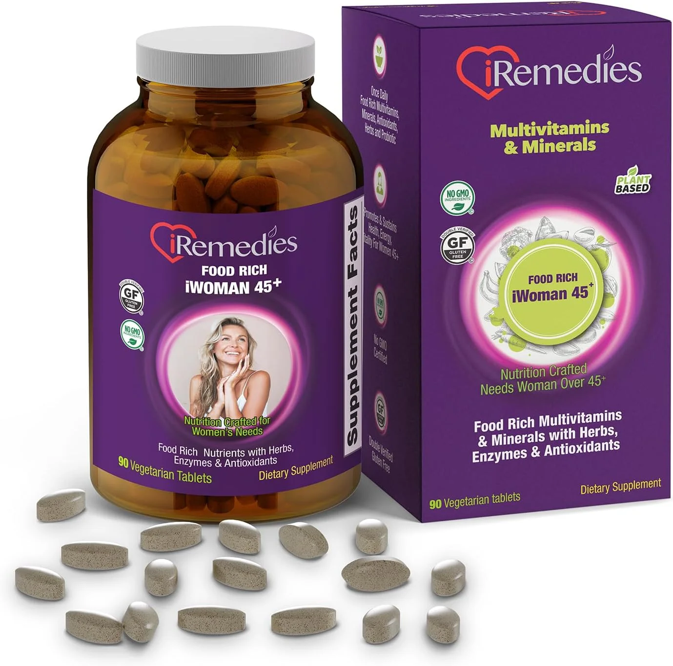 مولتی ویتامین مخصوص بانوان بالای 45 سال iRemedies iWoman – مولتی ویتامین بانوان برای تعادل هورمونی، سلامت استخوان و قلب – 90 قرص