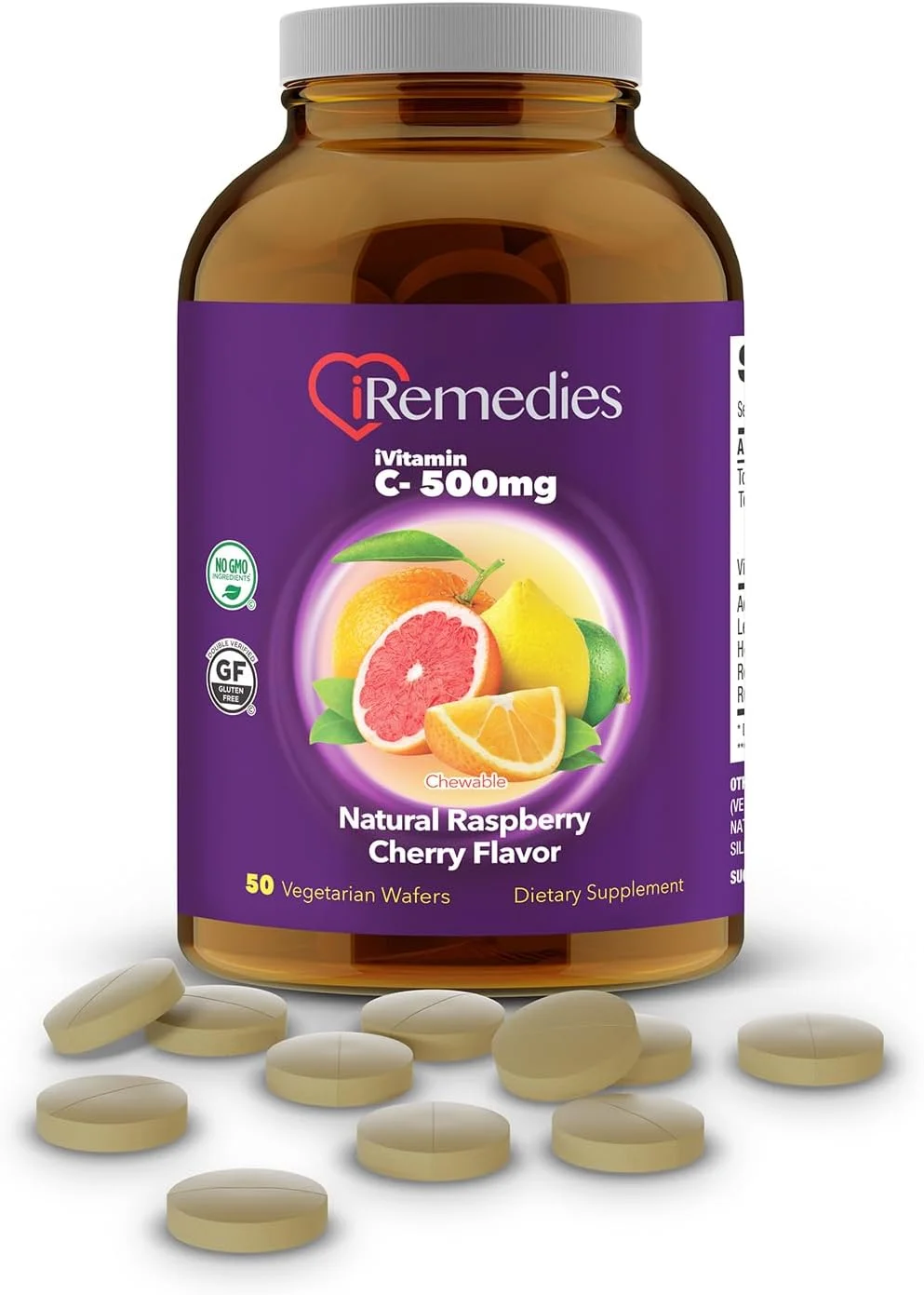 آی ویتامین ث 500 میلی گرم جویدنی آی رمدیز - ویتامین تقویت کننده سیستم ایمنی با طعم طبیعی مرکبات - 50 قرص جویدنی