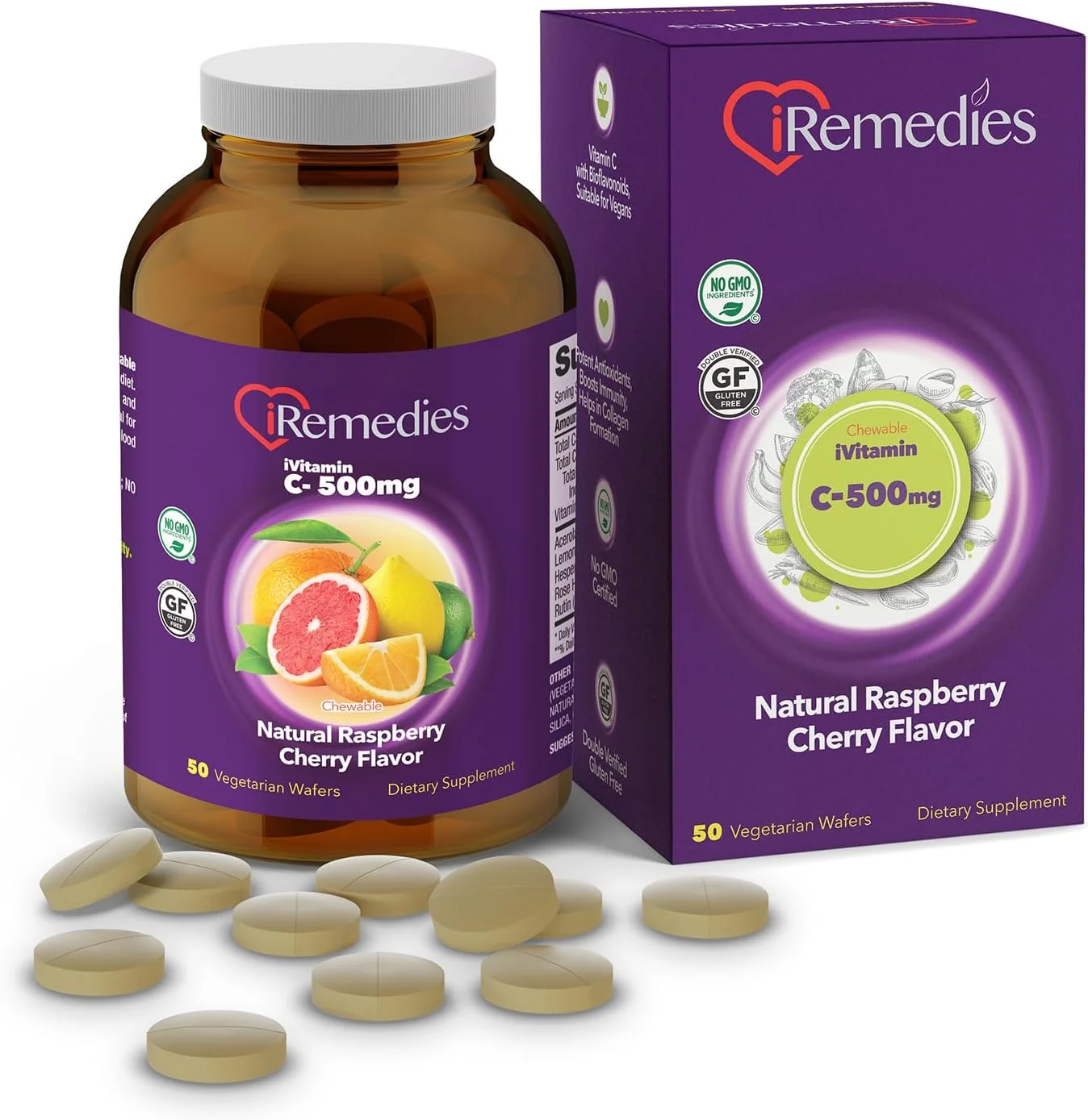 آی ویتامین ث 500 میلی گرم جویدنی آی رمدیز - ویتامین تقویت کننده سیستم ایمنی با طعم طبیعی مرکبات - 50 قرص جویدنی