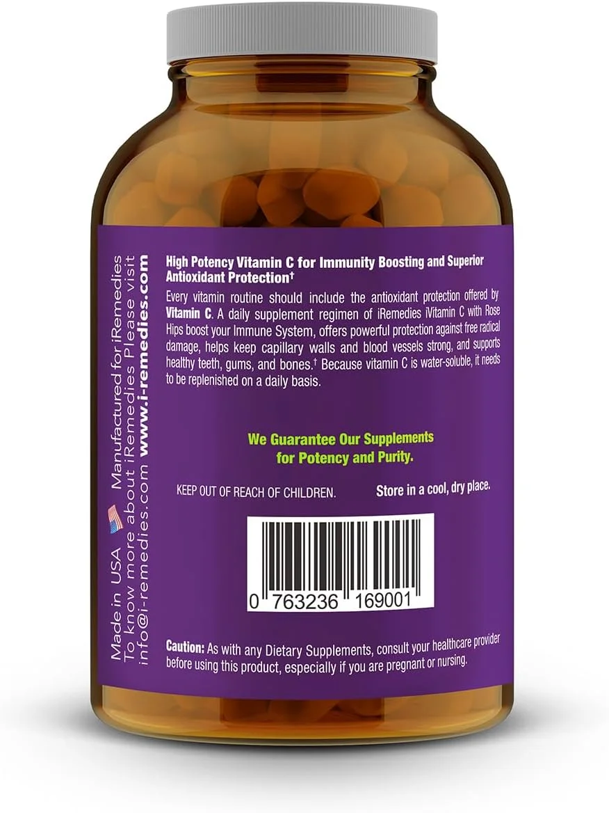 آی ویتامین ث ۱۰۰۰ میلی گرم آی رمدیز با رزهیپ - پی آر - ویتامین ث با قدرت بالا و رهش طولانی برای پشتیبانی از سیستم ایمنی - ۵۰ قرص گیاهی