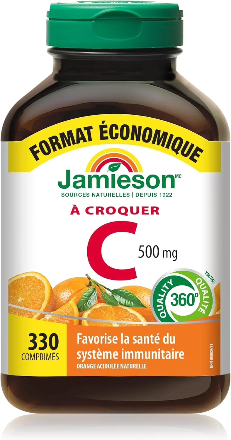 جیمسون ویتامین C جویدنی 500 میلی گرم، بسته مکمل با ارزش (330 عدد)، طعم پرتقال تند، وارداتی از کانادا