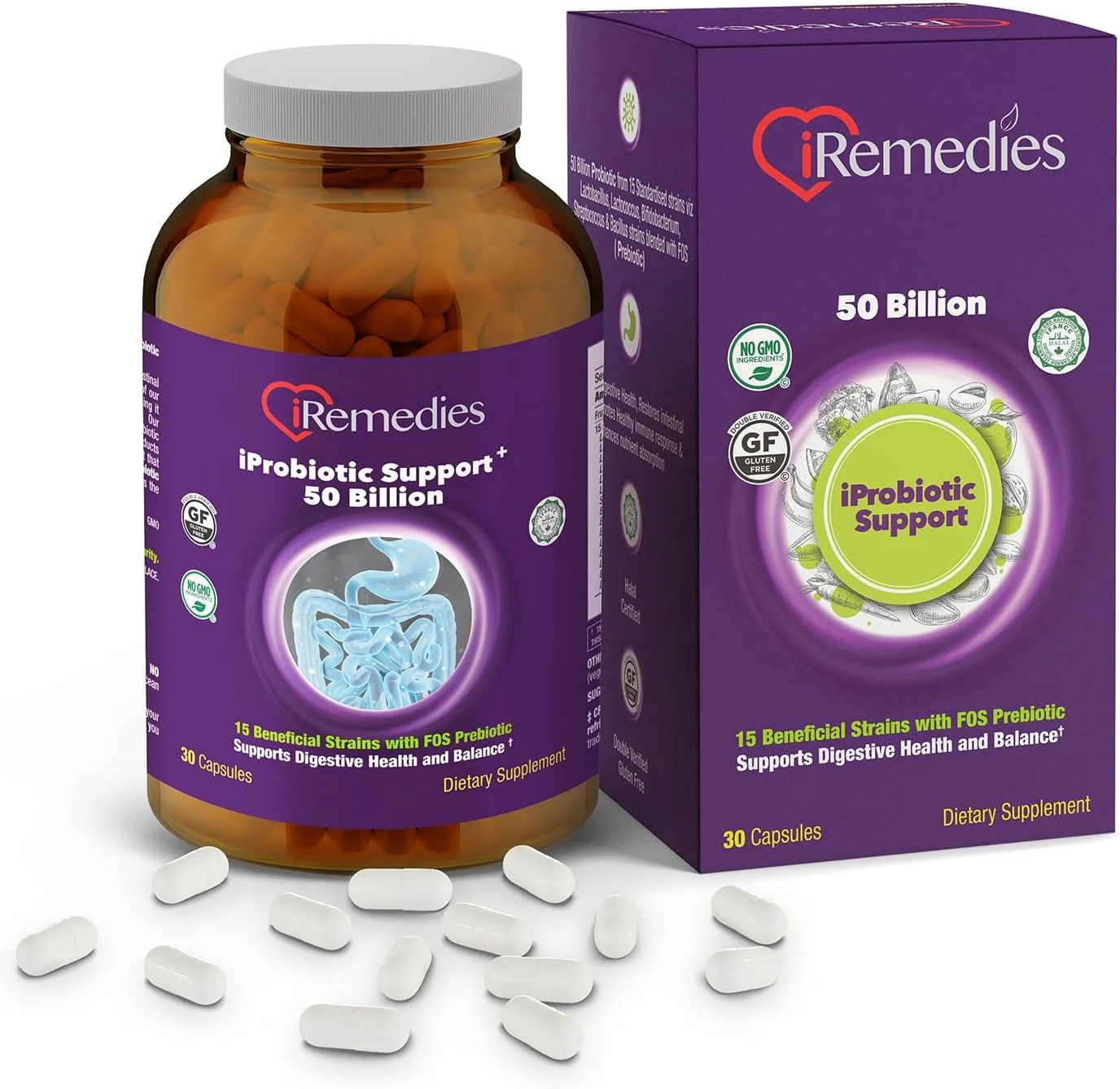 مکمل پروبیوتیک iRemedies iProbiotic Support 50 میلیارد – پروبیوتیک قوی برای سلامت روده و سیستم ایمنی – 30 کپسول
