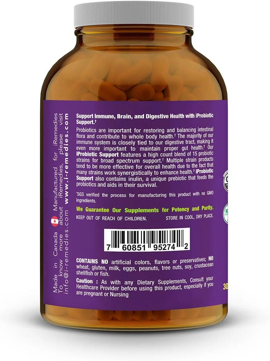 مکمل پروبیوتیک iRemedies iProbiotic Support 50 میلیارد – پروبیوتیک قوی برای سلامت روده و سیستم ایمنی – 30 کپسول