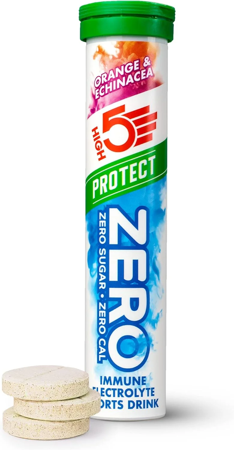 قرص های آبرسان الکترولیتی HIGH5 Zero Protect با ویتامین C و D، طعم پرتقال و اکیناسه، بسته 20 عددی
