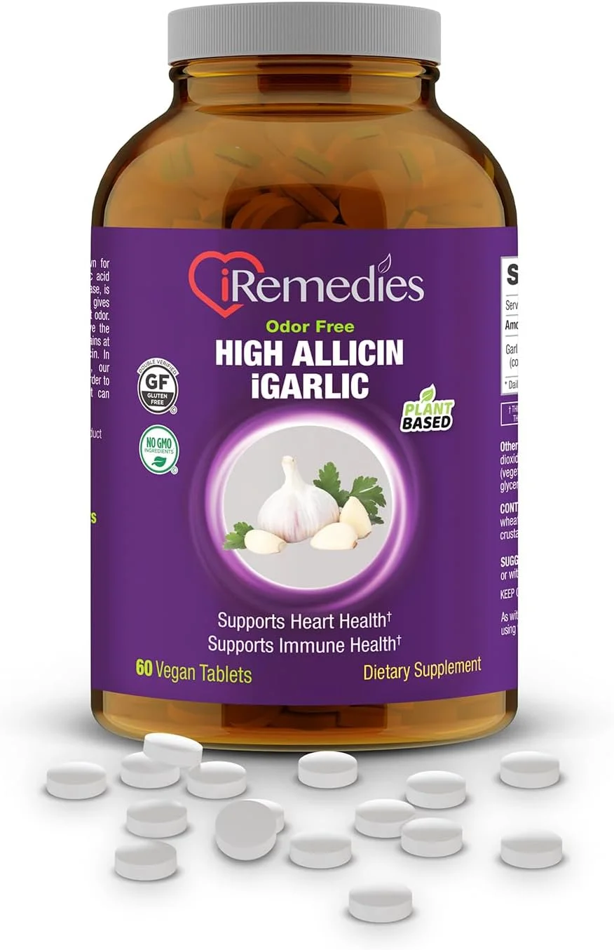 آی-گارلیک آی-رمیدیز با آلیسین بالا - مکمل سیر با قدرت بالا برای حمایت از قلب، ایمنی و کلسترول - 60 قرص
