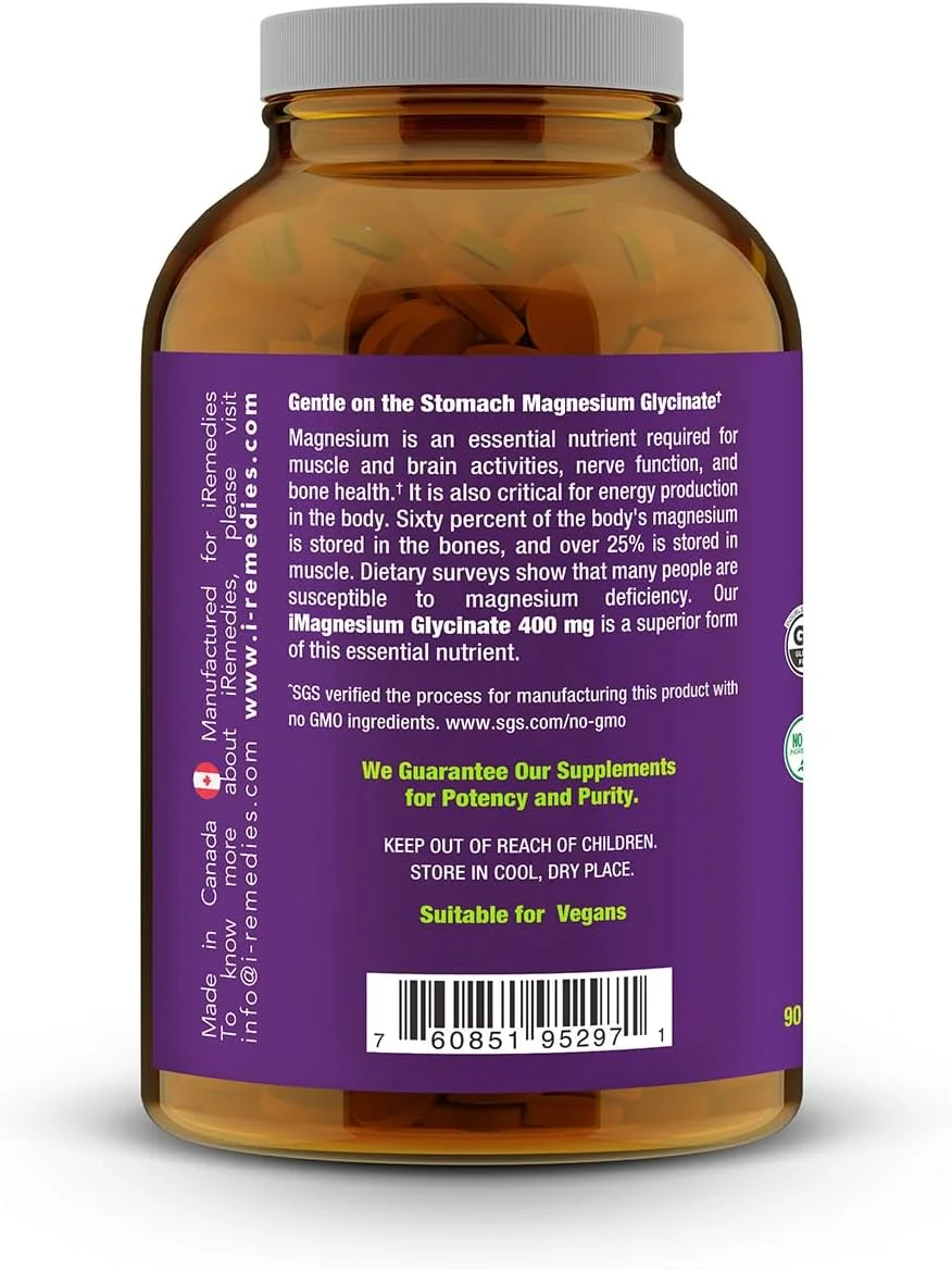 آی‌منیزیم گلیسینات ۴۰۰ میلی‌گرم – منیزیم با جذب بالا برای پشتیبانی از عضلات، اعصاب و خواب – ۹۰ کپسول