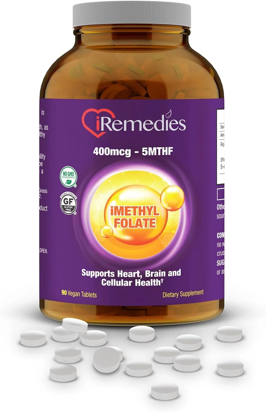 آی متیل فولات iRemedies - مکمل فعال فولات برای سلامت قلب، انرژی و پشتیبانی شناختی - 90 قرص