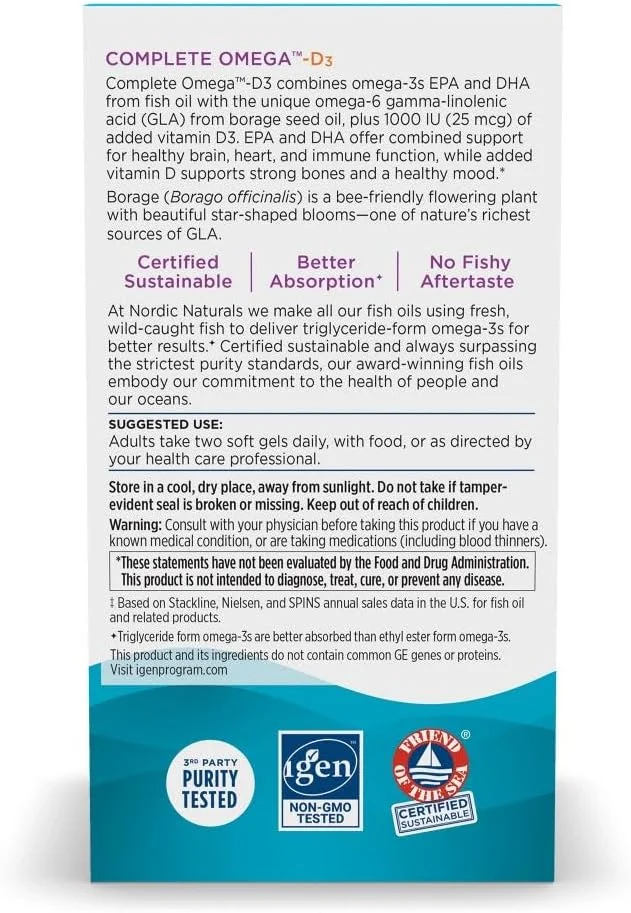 نوردیک نچرالز امگا 3-6-9 کامل با ویتامین D، 1000 میلی گرم، 60 سافت ژل
