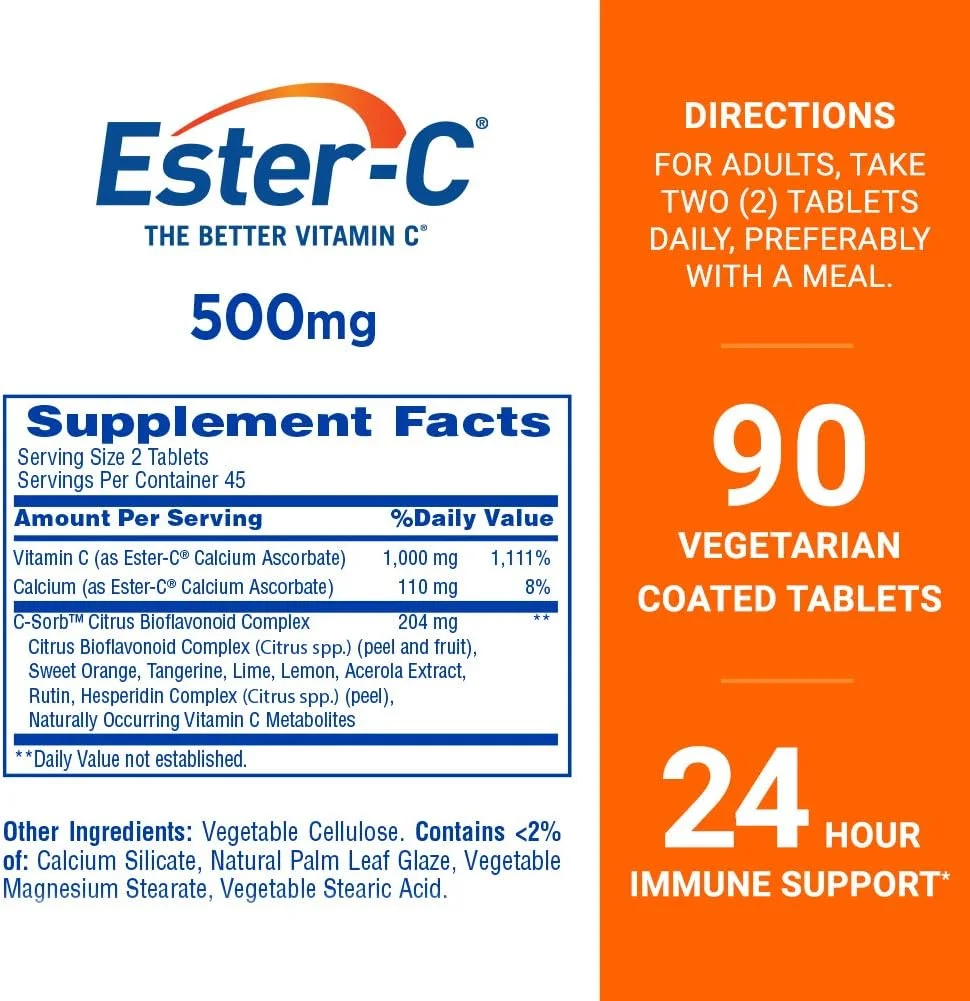 ویتامین ث Ester-C (پشتیبانی 24 ساعته از سیستم ایمنی، 1000 میلی گرم، 90 قرص روکش دار)