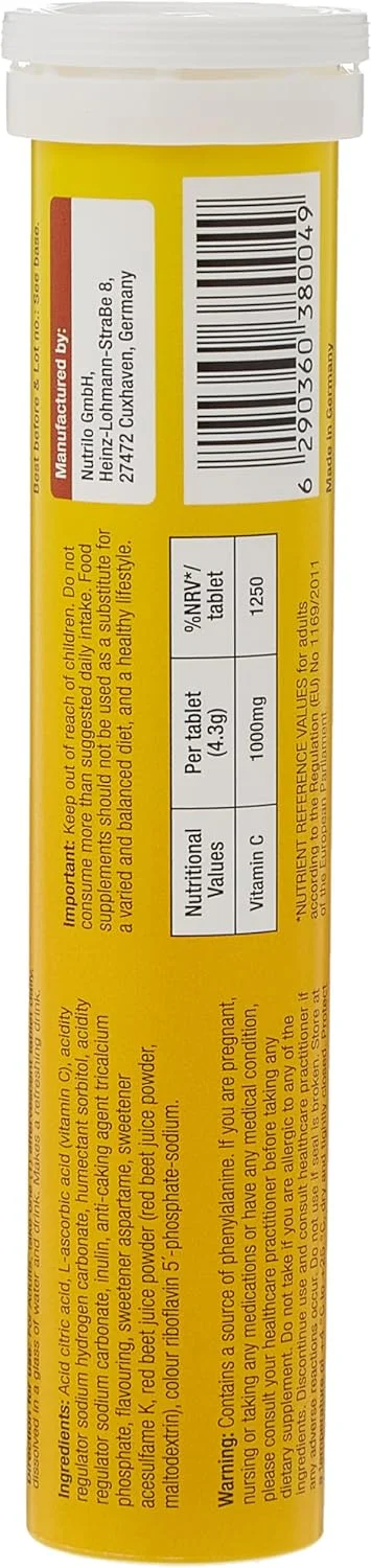 قرص جوشان ویتامین ث ۱۰۰۰ میلی گرم با طعم پرتقال فیزی ۲۰ عددی