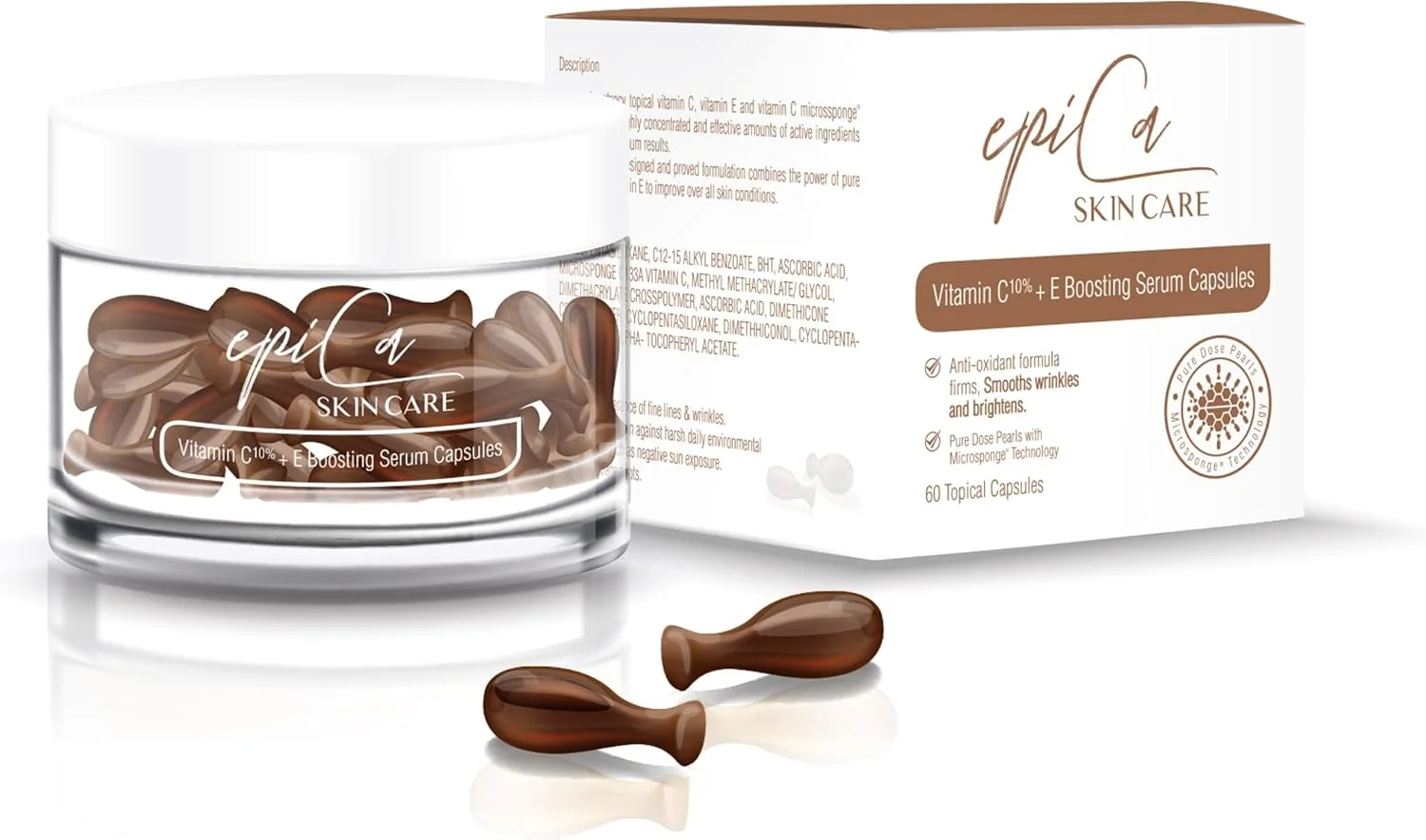 کپسول های سرم تقویت کننده ویتامین C 10% + E اپیکا، 60 عددی