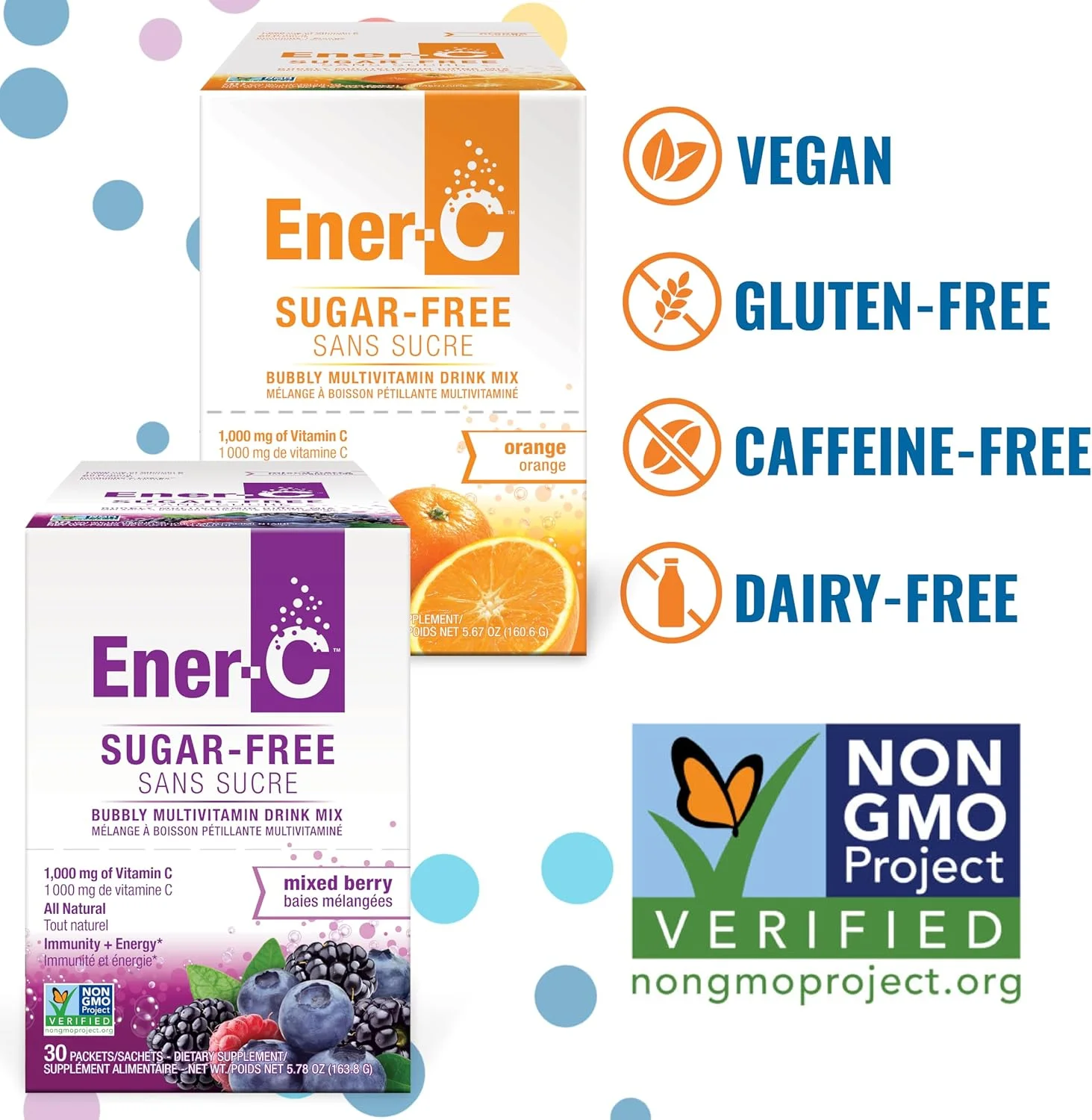 پودر مخلوط نوشیدنی مولتی ویتامین انرژی زا بدون شکر با طعم توت مخلوط و پرتقال Ener-C حاوی ویتامین C 1000 میلی گرم و الکترولیت ها - پشتیبانی طبیعی از سیستم ایمنی با پودرهای آب میوه واقعی، غیر GMO، وگان و بدون گلوتن - 60 عدد