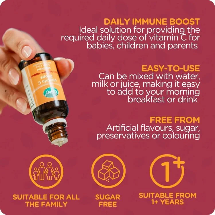 قطره ویتامین C کولیف - پشتیبانی روزانه از سیستم ایمنی نوزادان بالای 1 سال - بدون لبنیات، گلوتن و مواد نگهدارنده - پشتیبانی از رشد استخوان ها و دندان های سالم - 600 قطره