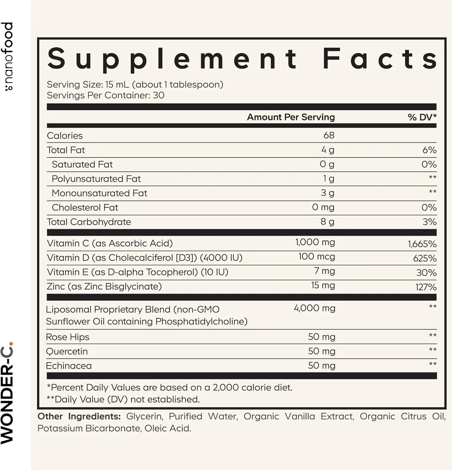 مایع ویتامین C کدایج 1000 میلی گرم، ویتامین D3، E و زینک، گل رز، کوئرستین، اکیناسه، مکمل لیپوزومی ویتامین C گیاهی، غیر GMO، 473 میلی لیتر