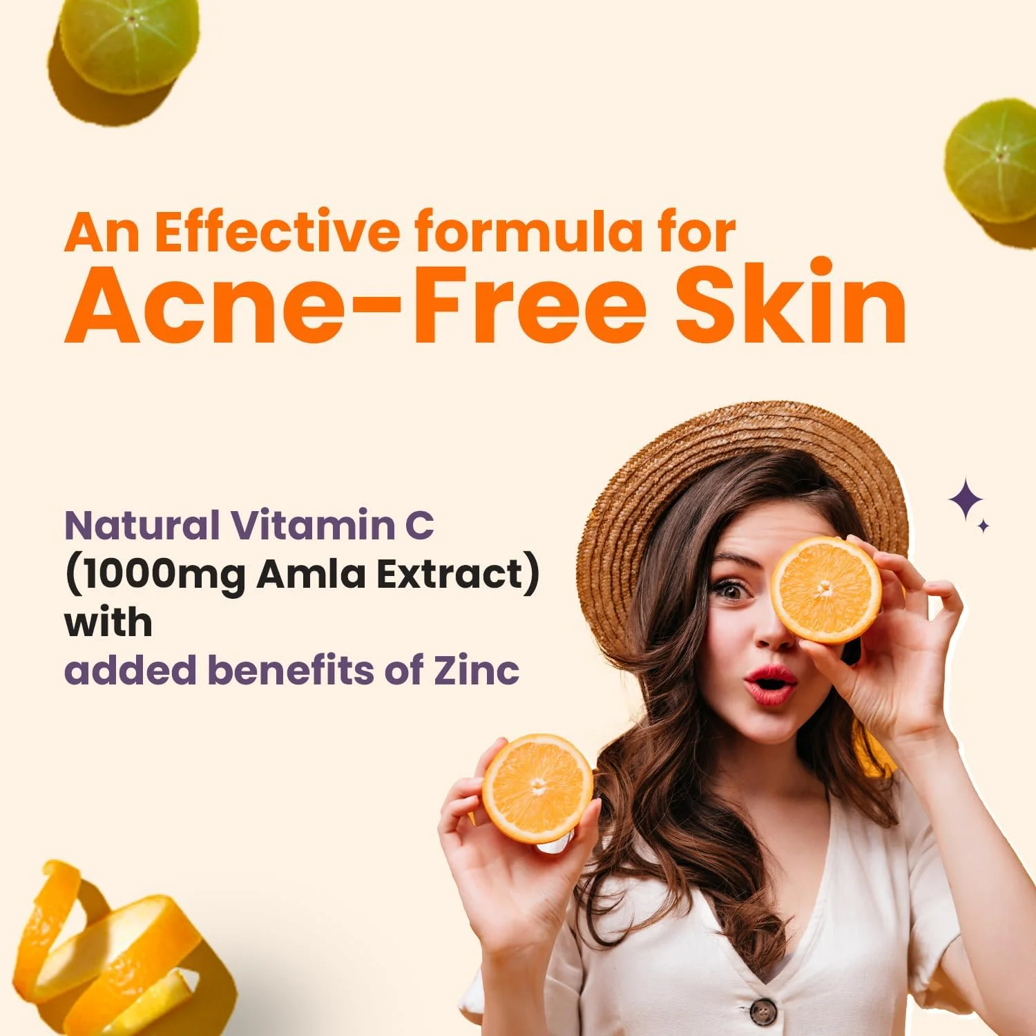 چیک‌ناتریکس سوپر سی - ویتامین C طبیعی و زینک برای پوست شفاف و بدون جوش | 1000 میلی‌گرم عصاره آملا | برای زنان و انواع پوست | طعم پرتقال | 60 قرص جوشان