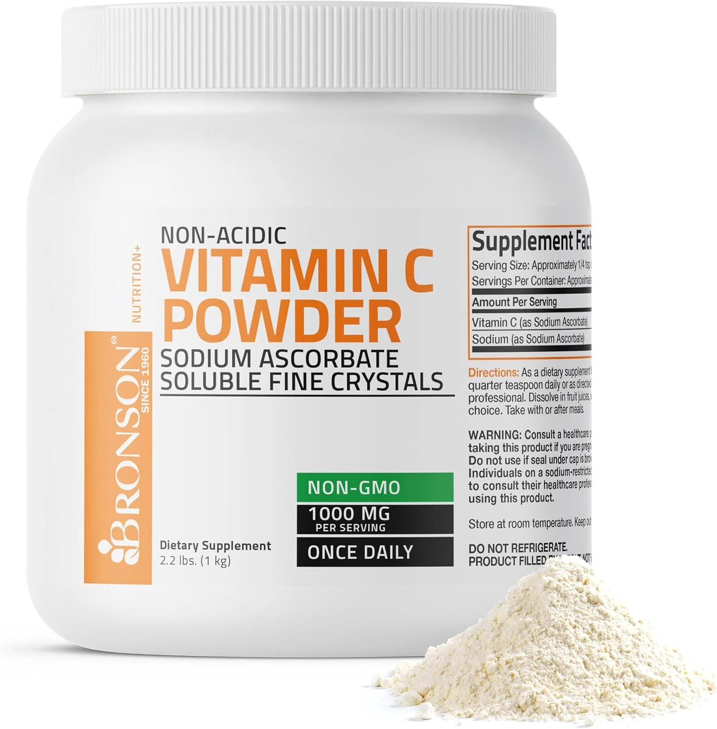 پودر سدیم آسکوربات ویتامین C غیر اسیدی برونسون، غیر GMO، 1 کیلوگرم (2.2 پوند، 35.3 اونس)