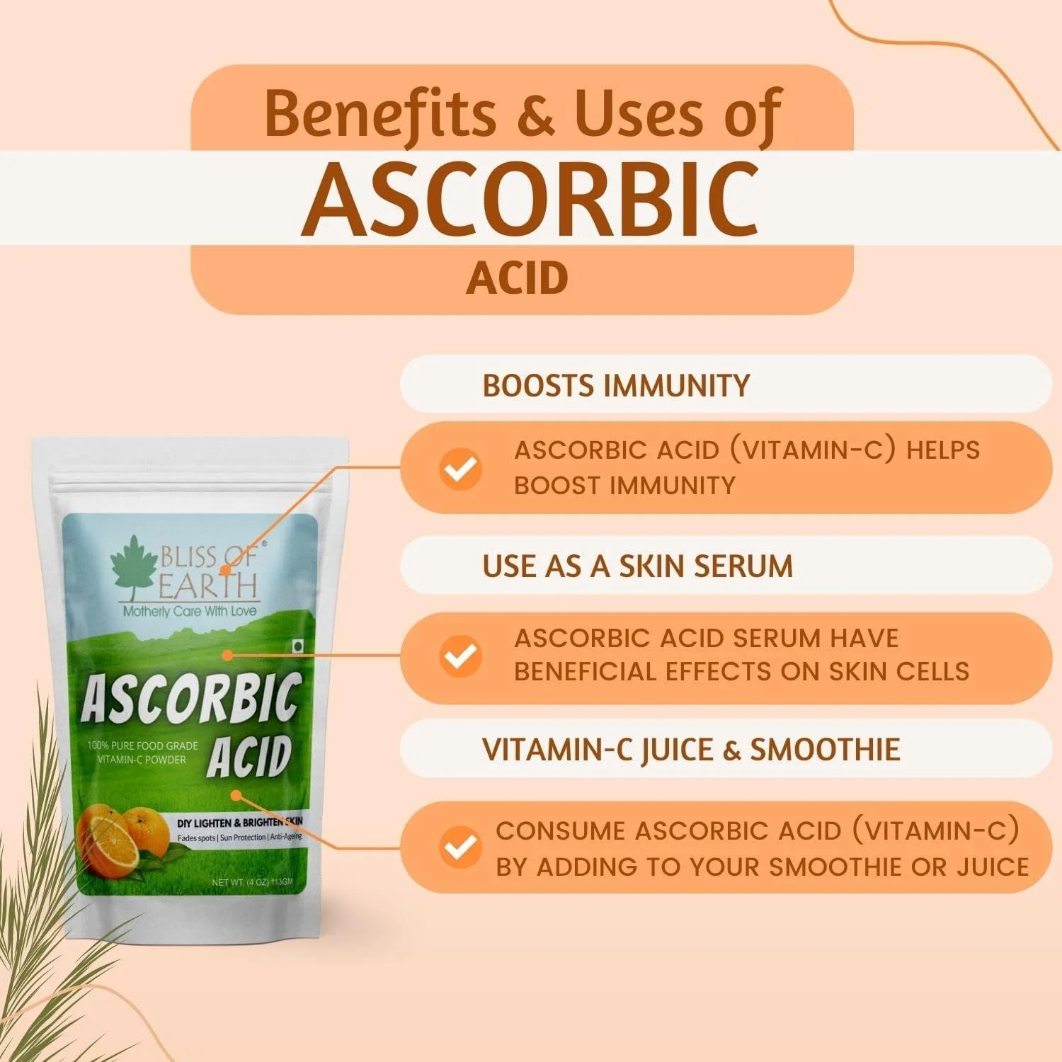 پودر آسکوربیک اسید ارگانیک و خالص برای لکه‌های تیره، تقویت کلاژن، تقویت مو و ناخن، حمایت از ایمنی و محافظت از پوست برای داشتن چهره و پوستی جوان و درخشان - 3x113 گرم