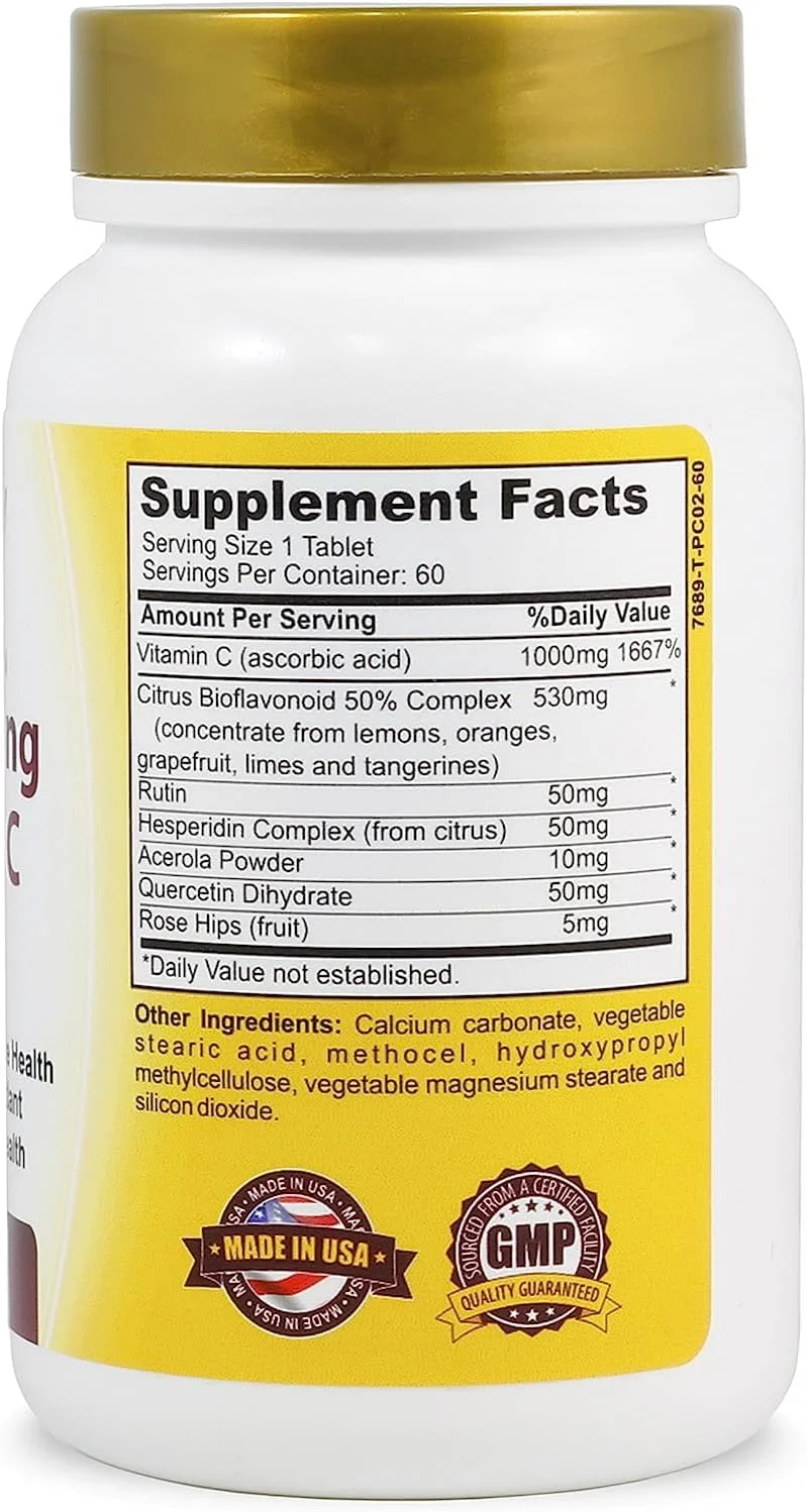 قرص های کمپلکس ویتامین C 1000 میلی گرمی برای روشن شدن پوست، آنتی اکسیدان با گل رز و بیوفلاونوئیدها، مکمل حمایت از سیستم ایمنی، سلامت و انرژی