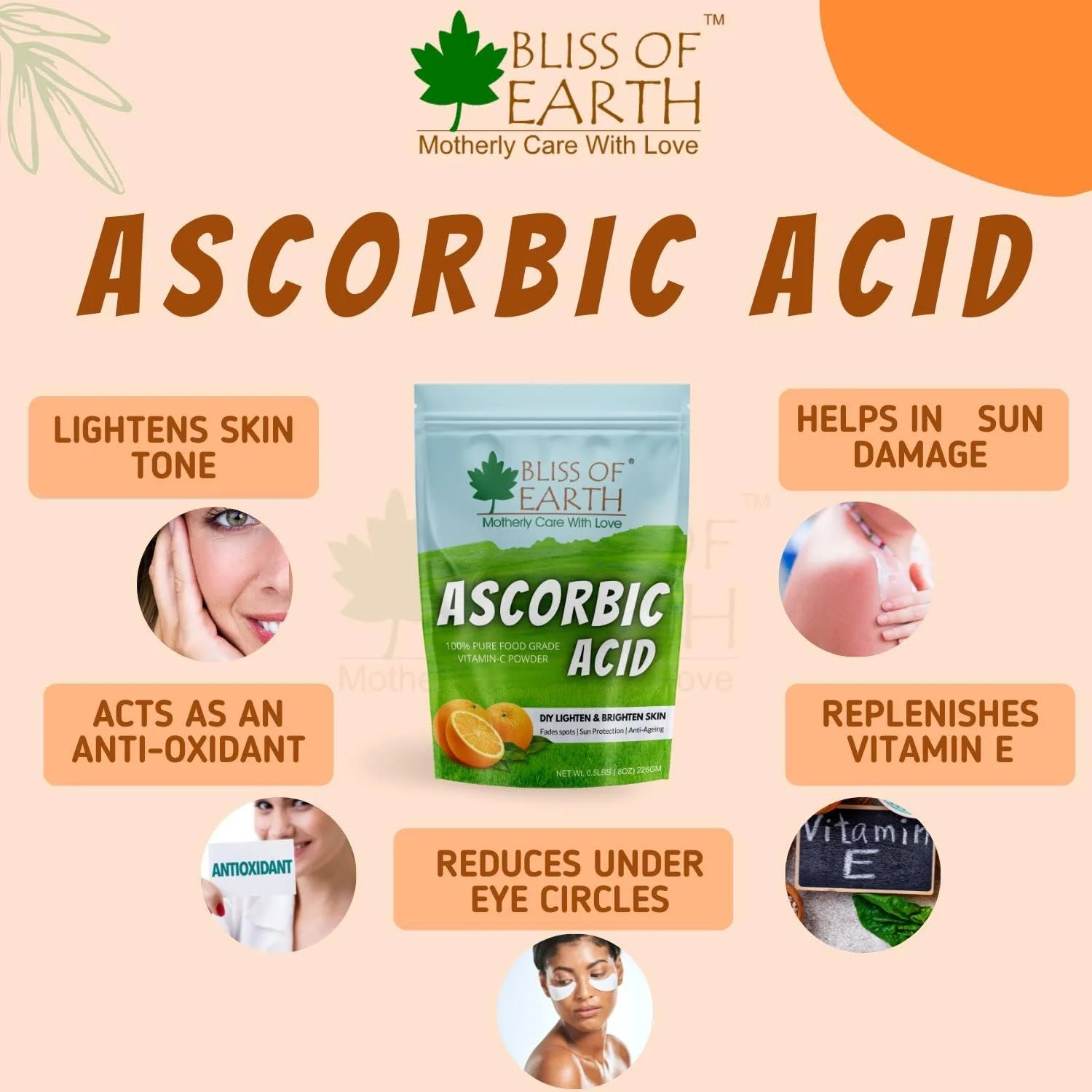 پودر آسکوربیک اسید ارگانیک و خالص برای لکه‌های تیره، تقویت کلاژن، تقویت مو و ناخن، پشتیبانی از ایمنی و محافظت از پوست برای داشتن چهره و پوستی جوان و درخشان - 2x453 گرم