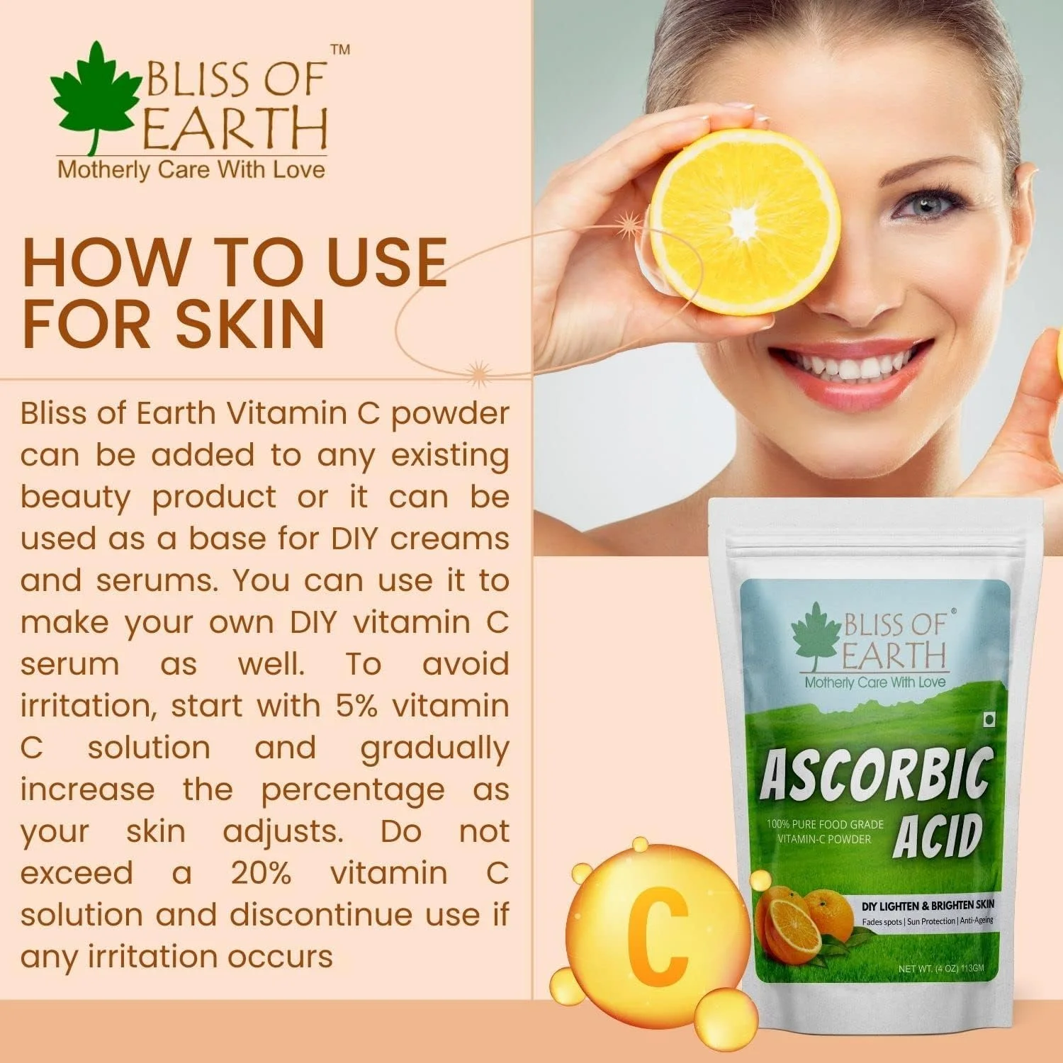 پودر آسکوربیک اسید بلیس آو ارث، ارگانیک و خالص، ویتامین C برای لکه‌های تیره، تقویت کلاژن، تقویت مو و ناخن، پشتیبانی از ایمنی و محافظت از پوست برای داشتن چهره و پوستی جوان و درخشان - 2x113 گرم