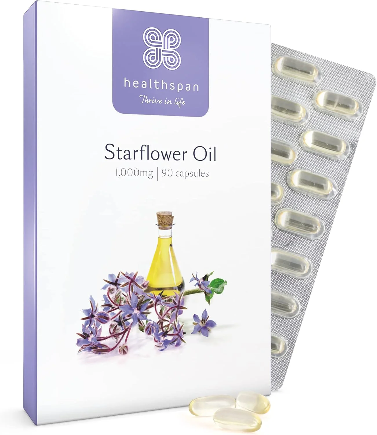 روغن گل ستاره ای هلث اسپن ۱۰۰۰ میلی گرم (۹۰ کپسول) | غنی ترین منبع گاما-لینولنیک اسید (GLA) | سلامت بانوان | ۲۰۷ میلی گرم GLA و ۱۳۱ میلی گرم اسیدهای چرب امگا ۹ در هر کپسول | وگان